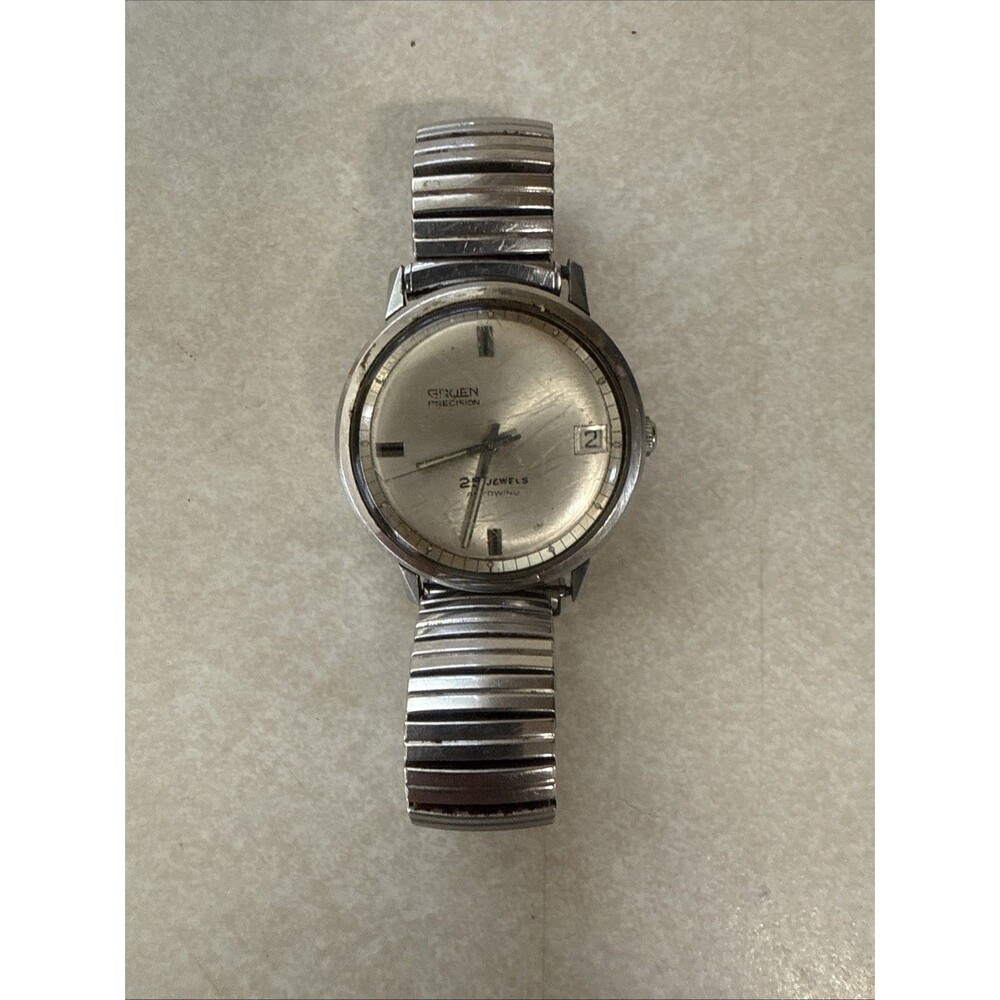 Gruen Precision Cal.712CA Date 25 Jewels Swiss Made Mens Automatic Watch, Runs